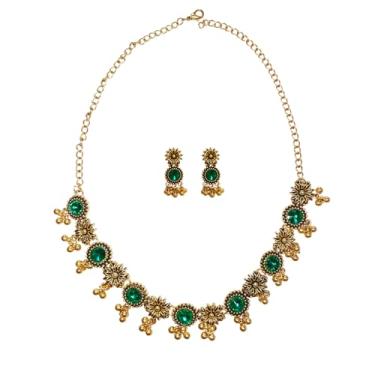 Imagem de CZMZHFC Conjuntos de joias indianas para mulheres, colar gargantilha oxidada estilo Bollywood, brincos Maang Tikka e Jhumka, conjunto de joias de casamento delicadas, presentes tradicionais de templo