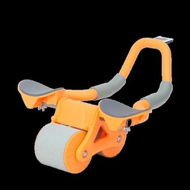 Imagem de Roda Abdominal com Temporizador Digital, Exercitador Fitness Laranja e Cinza, Almofada de Joelho Incluída, para Iniciantes e Treino em Casa