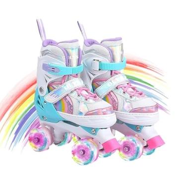 Imagem de Patins 4 Rodas Infantil com Luzes LED, Ajustável, Design moderno, Rodas de Poliuretano, para Iniciantes, Unisex (Rosa, P - 28 a 31)