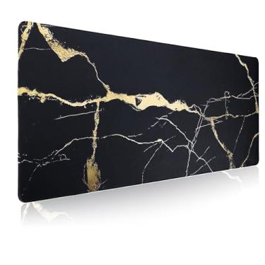 Imagem de Bloss Tapete de mouse grande para jogos GG, tapete de mouse com base de borracha antiderrapante, tapete de mesa estendido, tapete de teclado - mármore preto (31,5 x 15,7 polegadas, 3 mm)