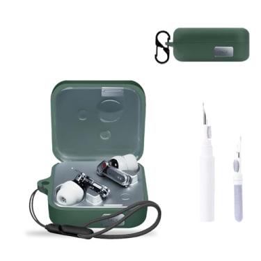 Imagem de Capa protetora para fone de ouvido NOUKAJU (com mosquetão + cordão + caneta de limpeza) à prova de quedas, arranhões, à prova de choque, capa para Nothing Ear 3 (verde)