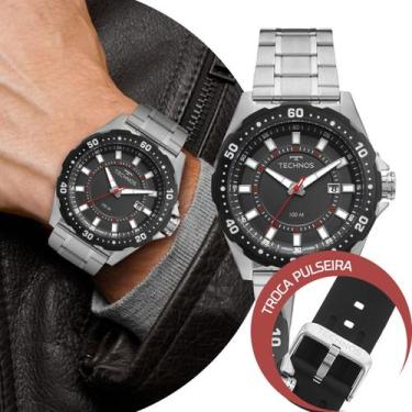 Imagem de Relógio Masculino Prata Preto Troca a Pulseira Kit com 2 Pulseiras em 