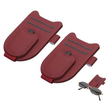 Imagem de HARFINGTON 2 peças de suporte de óculos de sol para carro, suporte magnético de couro, viseira universal, clipe de óculos de sol, acessórios de carro, interior para óculos, cartões de bilhetes, vinho
