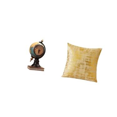 Imagem de Fenteer Relógio de Mesa Moderno com Globo Terrestre E Elegante Capa de Almofada para Decoração de Estante de Escritório, Quarto, Sala de Estar, Dormitório Ou