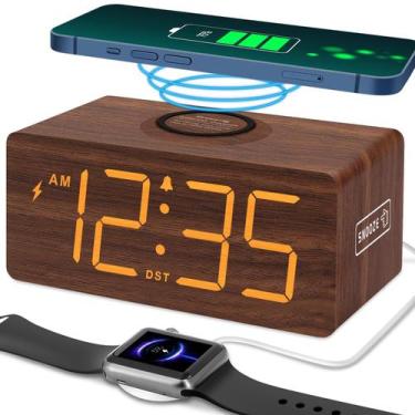 Imagem de Reloj Despertador de Madera DreamSky con Cargador Inalámbrico para Dor
