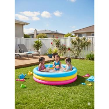 Imagem de Piscina Infantil Inflável 3 Anéis 88L em PVC Fácil de Montar e Guardar