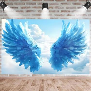 Imagem de Pano de fundo azul com asas de anjo grande céu céu branco nuvem branca céu santo enviado decoração de chá de bebê para aniversário adulto decoração de festa de casamento menino menina retrato