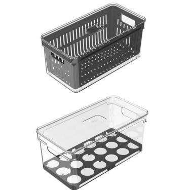 Imagem de Kit 2Pc Organizador De Geladeira E Porta Ovos Clear Fresh Ou