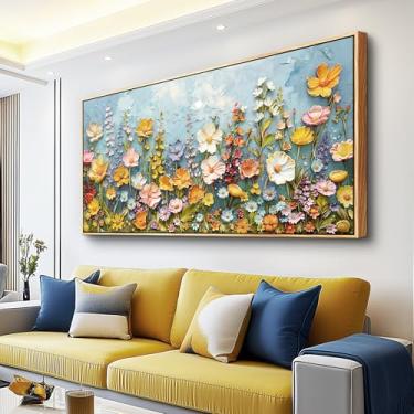 Imagem de PHAOHUAXM Decoração de parede em tela para sala de estar, sala de jantar, mural, impressão vintage, imagem YAbstrata colorida floral moldura de madeira para casa de fazenda, cozinha, quarto, corredor