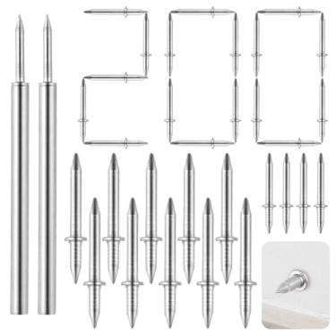 Imagem de Conjunto de 200 peças de pregos de linha de rodapé de cabeça dupla com 2 barris de instalação, pregos ocultos sem marcação e ferramentas de manga