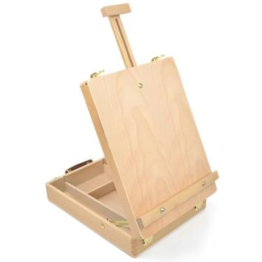Imagem de Caixa de cavalete de mesa de madeira ajustável com armazenamento, suporte de desenho portátil para pintura e esboço, 53 x 36 cm, grande armazenamento de suprimento