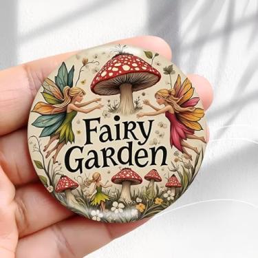 Imagem de Ímã de geladeira vintage design de jardim de fadas - adesivo redondo de geladeira de resina acrílica de 5,8 cm, presente de decoração retrô, tamanho perfeito para geladeira, armário ou qualquer