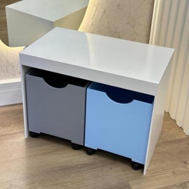 Imagem de Organizador de Brinquedos 2 Gavetas com Rodas MDF 54x41x30cm - Cesto Organizador Multiuso Infantil(Cinza/Azul)