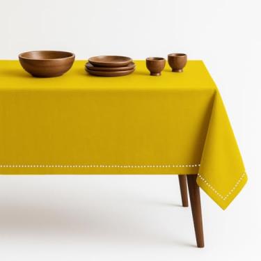 Imagem de HEIRLOOM COMFORT Toalha de mesa retangular amarelo limão, 152 x 265 cm, 100% algodão, serve para 8 a 10 lugares, lavável, resistente a rugas, durável, capa de mesa de jantar para jantar, aniversários