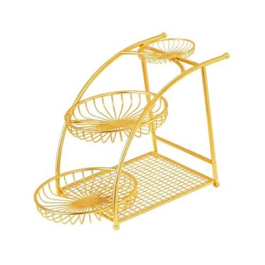 Imagem de Generic Cesta de frutas de 3 níveis, peça central de mesa, expositor de frutas, organizador de armazenamento para, cozinha, residências e, Ouro