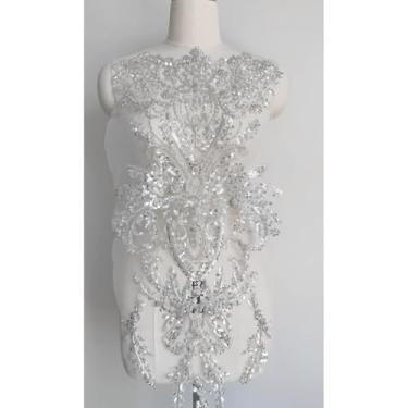 Imagem de Apliques de strass para roupas e vestidos de casamento DIY, 130 cm x 33 cm (130 cm x 33 cm), enfeite de renda de cristal prata para ferro, personalização ideal de decoração de moda