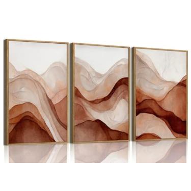 Imagem de myusuar Arte de parede com tinta emoldurada em tela abstrata moderna grande de 3 peças para sala de estar, textura terracota minimalista, decoração de parede, pôsteres para quarto, escritório, 30 x 40