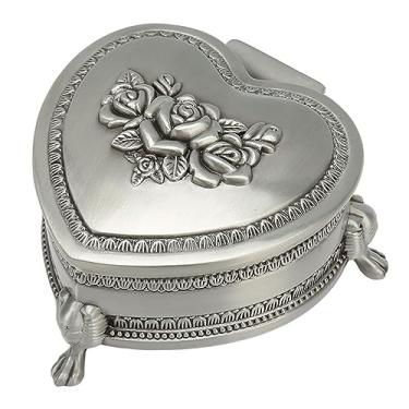 Imagem de TOPINCN Caixa de Joias Em Formato de Coração Vintage, Pequena Flor Antiga Esculpida Em Anel, Brincos, Colar, Organizador de Armazenamento, Caixa de Metal, baú de Tesouro, Caixa de