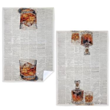Imagem de Qnhij Toalhas de cozinha para amantes de uísque, presentes de uísque para mulheres e homens, toalhas de chá para decoração de cozinha, garrafa de vidro de licor vintage, toalhas de mão decorativas