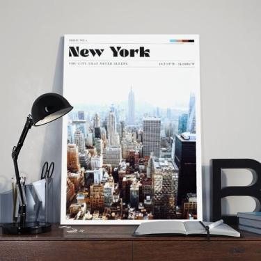 Imagem de 9W Impressão artística de pôster de cidade de viagem de Nova York, pôster retrô de viagem mundialmente famosa, decoração de parede para quarto, sala de estar, turista, decoração de parede estética