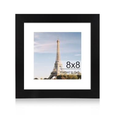 Imagem de iRahmen Porta-retrato 20 x 20 cm com vidro temperado HD, exiba imagens 15 x 15 com tapete ou 20 x 20 sem tapete, molduras de madeira para mesa e parede (preto, 1 pacote)