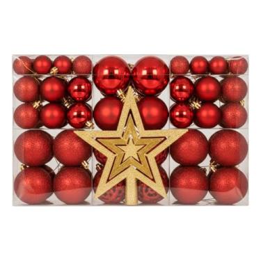 Imagem de Kit Natal com 100 Bolas lisas, foscas e com glitter + Ponteira Estrela Dourada (Vermelho)