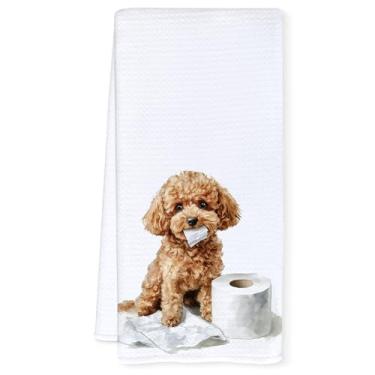 Imagem de Qnhij Toalhas de mão engraçadas para banheiro Poodle, presentes de cachorro fofo para mulheres amantes de cães, toalhas de mão decorativas para decoração de banheiro, 40 x 61 cm