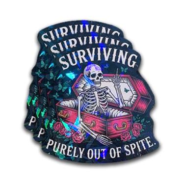 Imagem de (3 peças) Esqueleto engraçado Surviving Purely Out of Spite adesivo holográfico decalque para laptop garrafa de água telefone capacete rígido 7,6 cm