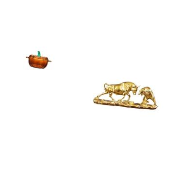 Imagem de Fenteer Prato de Vidro para Doces, Tigela em Formato de Abóbora com Tampa E Estatueta de Touro, Arte Moderna, Escultura Chinesa de Vaca E Gado para Mesa, Pres