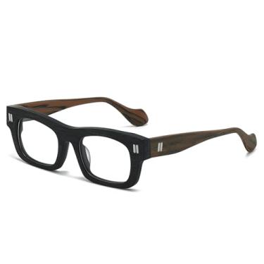 Imagem de JOLLYNOVA Óculos Sutton Retrô Retangular Acetato Grosso Armação Ótica de Grau para Mulheres Homens 53-21-148 mm, Madeira, 53