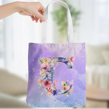 Imagem de Presentes personalizados para mulheres, monograma, presentes de aniversário para mulheres, esposa, irmã, damas de honra, Natal, inicial C, sacola de lona, ombro de praia, sacolas de supermercado
