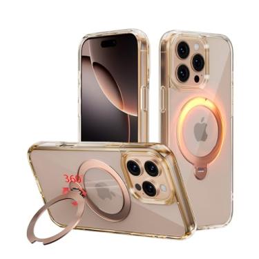 Imagem de Yunjews Capa para iPhone 16 Pro Max, capa fina transparente do deserto com suporte giratório de 360° invisível, compatível com MagSafe, capa protetora à prova de choque de grau militar para homens e