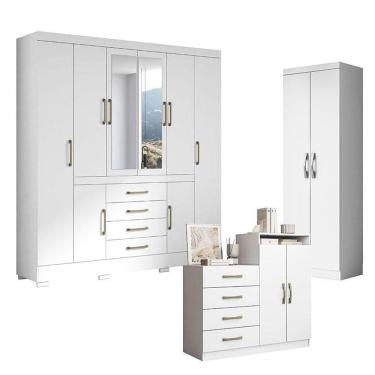 Imagem de Guarda Roupa Casal Nápole 2045149 E Armário Multiuso New 2000192 E Cômoda Londres Branco - Aramóveis
