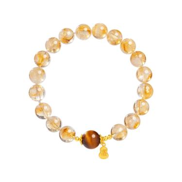 Imagem de Pulseira elegante de cristal amarelo para mulheres com miçangas de tigre