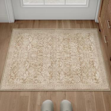 Imagem de PureCozy Tapete de área de 5 x 7 cm, lavável, tapete vintage, antiderrapante, pequeno, camada baixa, cozinha, banheiro, marrom claro, retro, destaque, entrada, quarto, escritório, sala de estar