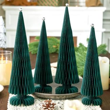 Imagem de OBBOBO Árvore de Natal de papel verde, 4 peças com mini detalhe de bola brilhante, centro de mesa XMARS para decoração de festa de escritório em casa