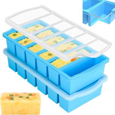 Imagem de ZIP STANDING Bandejas de silicone para freezer com tampa, recipiente para congelador de sopa de 1/2 xícara, moldes grandes de cubos de gelo com topo de anel de aço reforçado para congelar caldo de