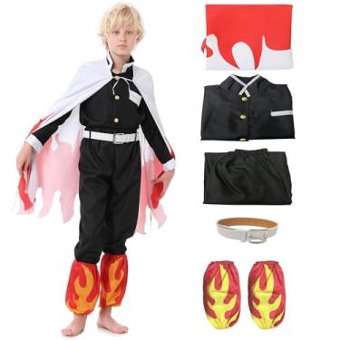Imagem de GeyZaho Fantasias de anime Rengoku para cosplay de Halloween, capa para adultos, quimono, festival, uniforme (terno branco vermelho, 140)
