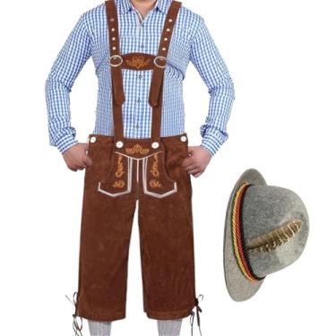 Imagem de Rrlihjgu Trajes Alemães Para Oktoberfest Para Homem,Vestuário de Oktoberfest Masculino | Calção Tradicional Com Chapéu Para Festas Eventos E Festivais