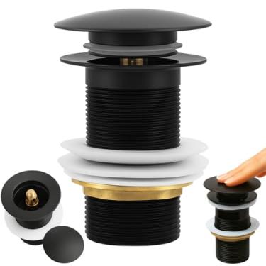 Imagem de Ralo Click Preto Válvula Inteligente p/Escoamento Pia Cuba Banheiro em Inox 7/8 Ralo Cuba Banheiro Yab