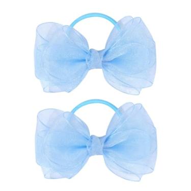 Imagem de Laços de cabelo de organza de 11 cm para meninas, 2 peças de elásticos macios, suportes de rabo de cavalo coloridos para crianças, adolescentes e mulheres – Perfeito para uso diário ou presentes de