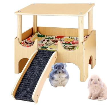 Imagem de Casa de chinchila, casa de hamster de madeira, brinquedos de camada dupla, brinquedos de animais pequenos, decoração de habitat com escada para coelhos, furões, gerbos e outros animais de estimação