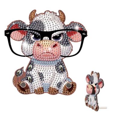 Imagem de SHEGZHUC Pintura de diamante bonito suporte de óculos de vaca zangada, kits de arte de diamante para adultos organizadores de óculos de sol em forma de animais, suporte de óculos, presente para mesa