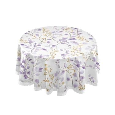 Imagem de SEHANY Elegante toalha de mesa redonda com flores roxas, 152 cm, tecido lavável sem rugas, toalha de mesa redonda com renda decorativa para restaurante, casamento, acampamento, festa Fiesta Cinco de