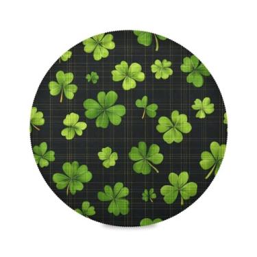 Imagem de Blueangle Jogo americano redondo de trevos verdes do dia de São Patrício, conjunto de 4 tapetes de mesa de poliéster, fácil de limpar, resistente ao calor, limpável, para mesa de jantar (650)