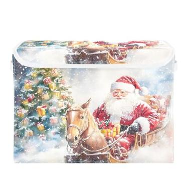 Imagem de SEHANY Cestas de armazenamento de Papai Noel de Natal com tampas, organizador de caixas de armazenamento de tecido para armário de roupas, cobertor de escritório, berçário, 42 x 32 x 30 cm