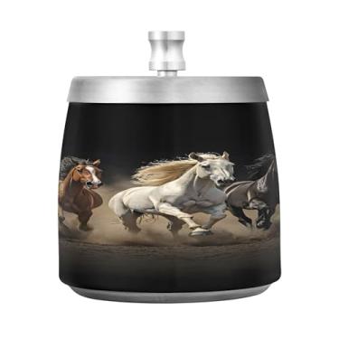 Imagem de SEHANY Cinzeiro majestoso para cavalos de corrida com tampa para cigarro, à prova de vento, sem fumaça, aço inoxidável, cinzeiro para uso interno, externo, grande, inodoro, para fumantes, decoração de