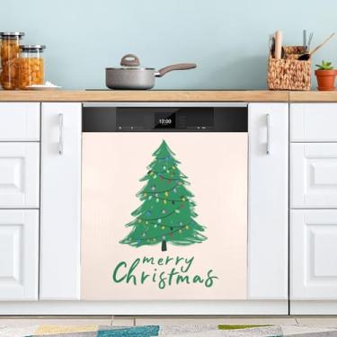 Imagem de ATTX Luzes coloridas árvore de Natal capa magnética para lava-louças, 58,4 cm C x 66 cm A decoração da capa da máquina de lavar louça, decalques de armário doméstico eletrodomésticos adesivos #282