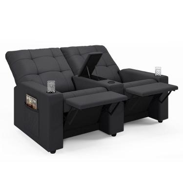 Imagem de Poltrona Reclinável Para Cinema Parma 2 Lugares Baú Usb Veludo Fh1 - D'rossi Cor Cinza