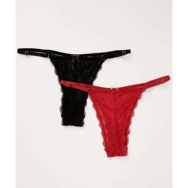 Imagem de Kit 2 Calcinhas String Renda Marisa-08156, Vermelho, Preto, GG